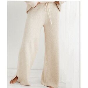 Aerie NWT CozyUp Waffle Knit Skater Trouser Pants Beige Cream M